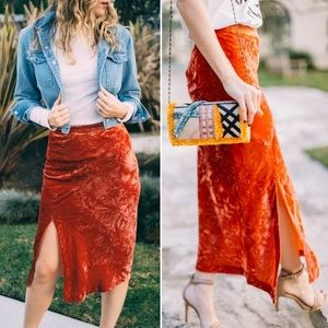 Anthropologie Maeve Velvet Midi Skirt
